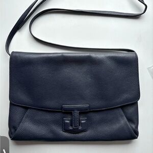 Tory Burch Navy Leather Flap Closure Crossbody Bag